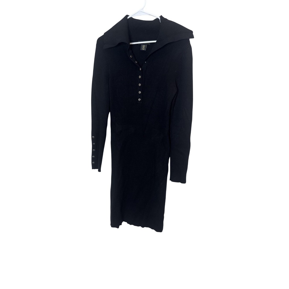 House Of Harlow 1960 Dress Womens XL Black Ribbed Collared Sweater Knit Sheath